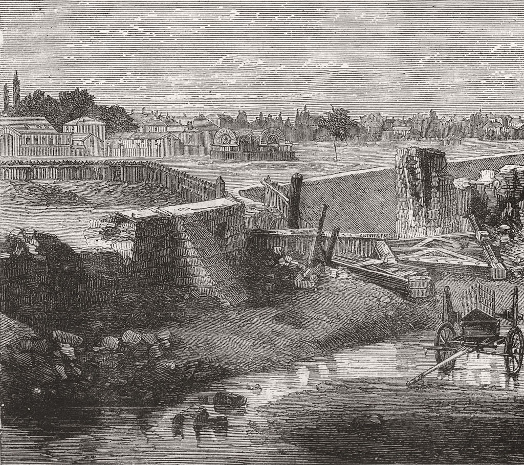 PARIS COMMUNE. Porte Maillot & commemorative Chapel to Duke Orleans 1871 print